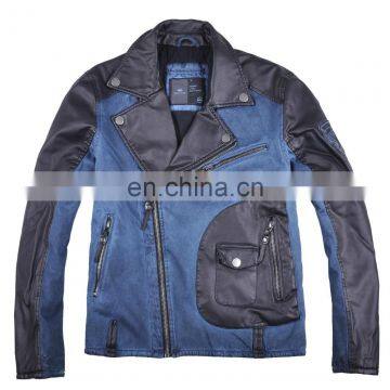 2016 Latest Fashion Mens Leather Jacket with Inserted Half Leather