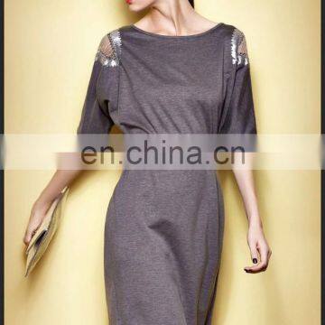 Sexy Lady High Quality Knitted Shift Dress With Sliver Belt and Short Sleeves photo-4
