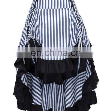 Belle Poque Striped Gathered Steampunk Vintage Gothic Style White High-Low Skirt BP000345-1 photo-3