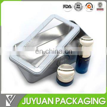 High quality rectangule cosmetic metal tin box with clear window