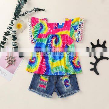 baby girl clothes 2 PCS Baby Sets Tassel Rainbow Top + Short Solid Color Children'S Sweater