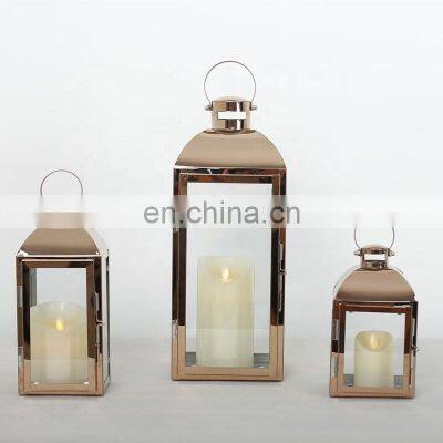 Top Seller Classic Stainless Steel Lantern Gold Wedding Candle Lantern Indoor and Outdoor Gardengs Home Decoration