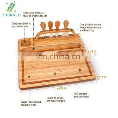Bamboo Cheese Board Set Cheese Plate Board With Cutlery Set Wood Serving Tray and Charcuterie Platter