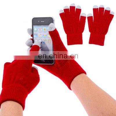 Cheapest Acrylic Knitted 5 Conductive Finger Winter Touch Gloves Christmas Gift Gloves