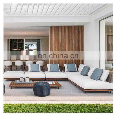 Patio Wood and Cane Teak Sectional Patio Garden Furniture Sofa Set Outdoor