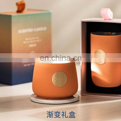 Unique design pottery clay ceramic jar stamping gold logo yoga premium soy beeswax cherry blossom jasmine terrazzo candle