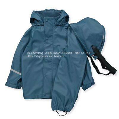 Custom Wholesale Outdoor Waterproof Jacket Bib Overall Yellow PU Raincoat Rain Suit for Kids & Toddler photo-5