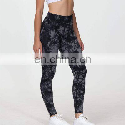 Custom Logo Seamless Pants Tie Dye Gym Workout Fitness Yoga Leggings Tights High Waist Scrunch Butt Seamless Leggings For Women photo-5