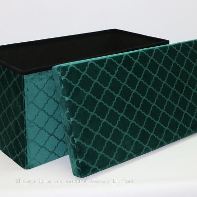 Foldable storage pressed velvet ottoman