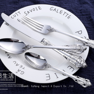 Elegant Royal 5 Star Hotel Mirror Polishing Metal Stainless Steel Silver Plated Wedding Cutlery Set