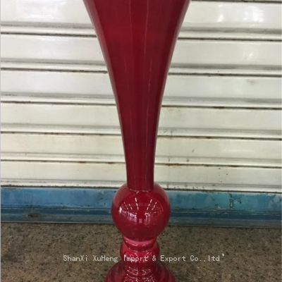 Red Colored Wedding Trumpet Glass Vase Wedding Event Decoration Flower Vase