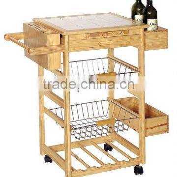 wooden restaurant hand trolley