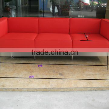 Replica leather red color Le Corbusier three seater LC3 sofa for living room