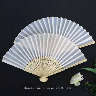 Bamboo White Plain Blank Paper DIY Custom Printing Folding Hand Fan for Wedding