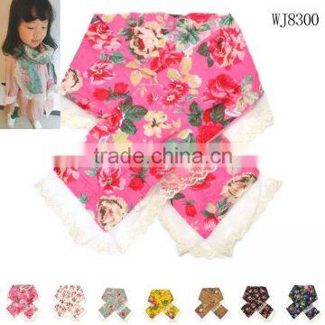 Autumn Winter Newest Beautiful Flower Printed Kids Girls Lace Scarf