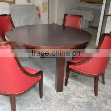 Round wooden dining table and red leather chairs XY0708