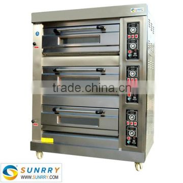 Energy saving commercial 3 deck 6 trays stainless steel cake baking gas oven for pizza used with door glass