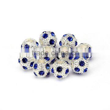 Top Quality 8mm Sapphire Color Metal Style #2 Caystal Rhiestone Ball Shape Shape Spacer Silver Plated 10pcs Per Bag