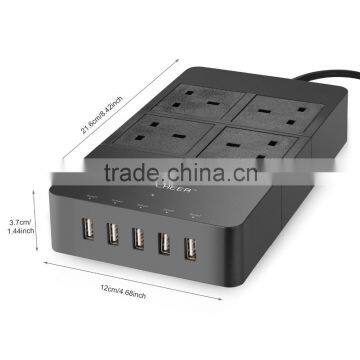 Coocheer 2015 New 5-Port USB Charging Station Power Center Series Surge Protector With Super Charger-Black Color AM000227