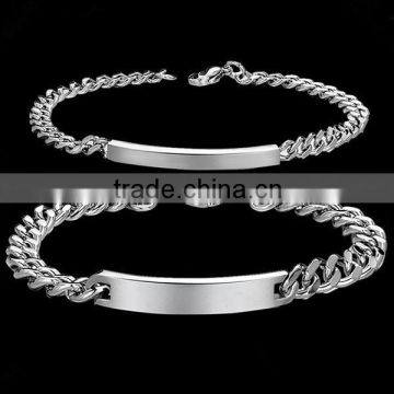 fashion unisex custom id laser engraved metal bracelets with chain