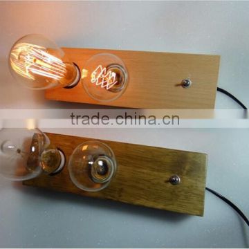 Factory wood table lights with two Edison filament bulbs