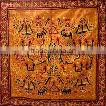 STUNNING INDIAN FOLK RARE GUJRAT TRIBAL SARI EMBROIDERED TAPESTRY