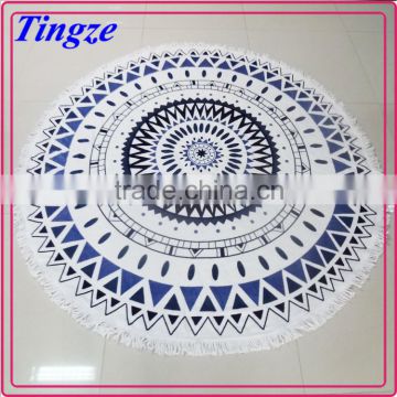 Hot selling high quality 150cm extra large custom printed pattern round beach towels with tassels