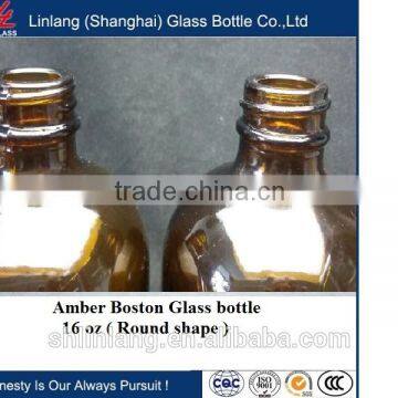 16oz Boston Round Amber Glass Bottle Manufacturer in China photo-3