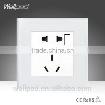 2015 China New Products Wallpad Luxury White Crystal Glass 1 Gang 5 Pin Outlet Plug PowerWall Light Electric Switch Socket