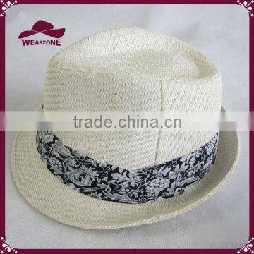 Short Brim Paper Straw Fedora With Flower Band photo-5