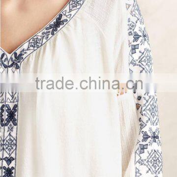 Custom Manufacturer Women Clothes v Neck Embroidered Full Sleeves Blouse Designs photo-4