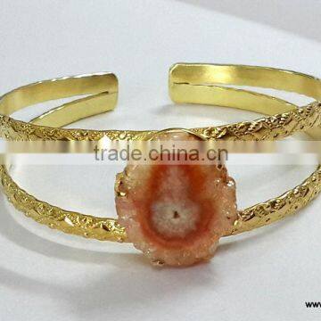 Solar Quartz Brass Gold Plated Bangles, Brass Gemstone Bangle, Fashionable Gemstone Bangle