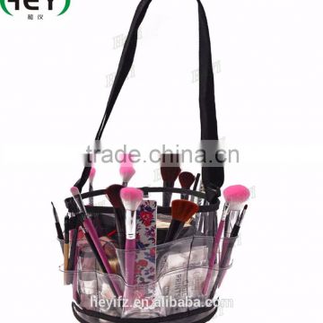 Round Transparent Clear PVC Travelling Multi Compartment Cosmetic Bag With Long Carry Belt