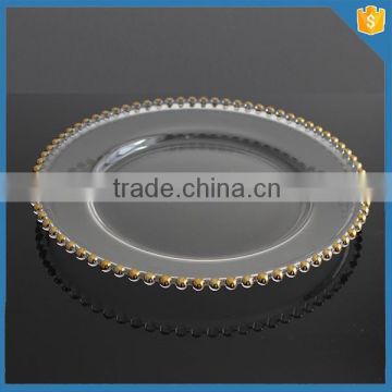 LXHY-P017 Round beaded charger clear glass plate with gold