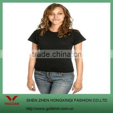 Black Combed Cotton Slim Fit Lady Crewneck T-shirts