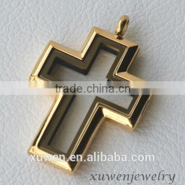 customized promote gold color stainless steel cross locket pendant