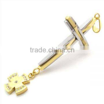 2014 Wholesale dongguan factory stainless steel cross gold plated pendant design religious jewellery bulk sale