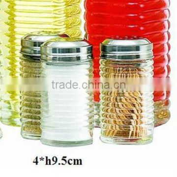 glass salt bottle with metal lid