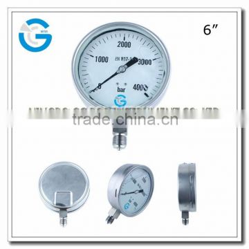 High quality all stainless steel high pressure gauge with bottom connection 4000bar