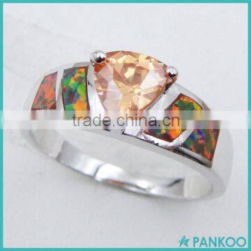 Hot Selling Rhodium Plated 925 Sterling Silver Pave Zircon Wpmen Opal Ring