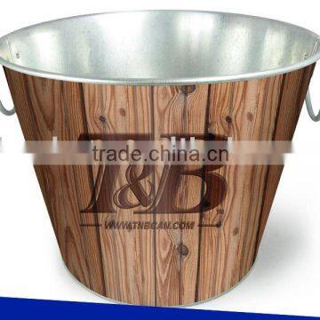Metal Bucket With Wood Grain Coating