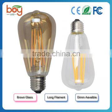 LED E27/E26/B22 ST64 Filament LED Bulb for decoration 6W