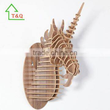 Wooden Unicorn Trophy Animal Head 3D Wooden Wall Panels Decoration Art