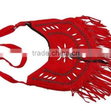 Red Western Style Real Suede Leather Beaded Ladies Shoulder Hand Made photo-2