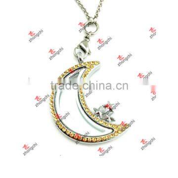 Metal Memory Crystal Moon Shape Necklace Locket Gifts