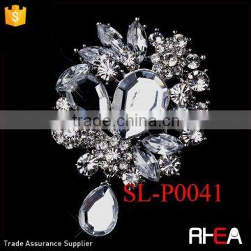 Silver Clear Rhinestone Flower Vine Brooch