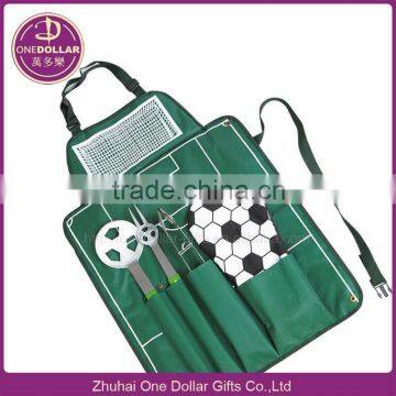 Football BBQ tool set with glove, Spatula, Tongs, apron and fork