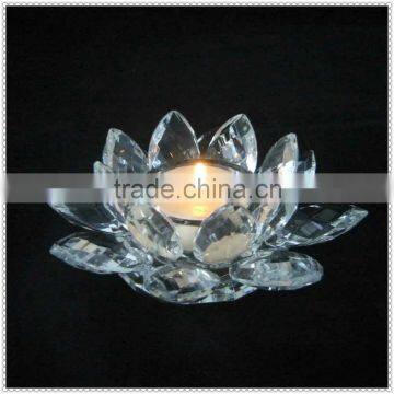 Light Blue Crystal Lotus Candle Holder for Wedding Decoration