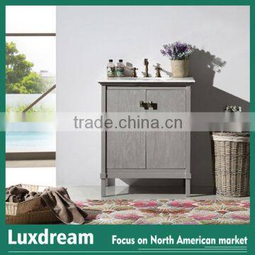 Brown Wooden Stain Bathroom Vanity Cabinet With Solid Wood Legs