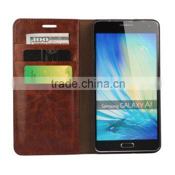 Luxury Mobile Phone Case For Samsung Galaxy A7 Leather Crazy Horse Grain Premium Leather Wallet Flip Holder Cover Case